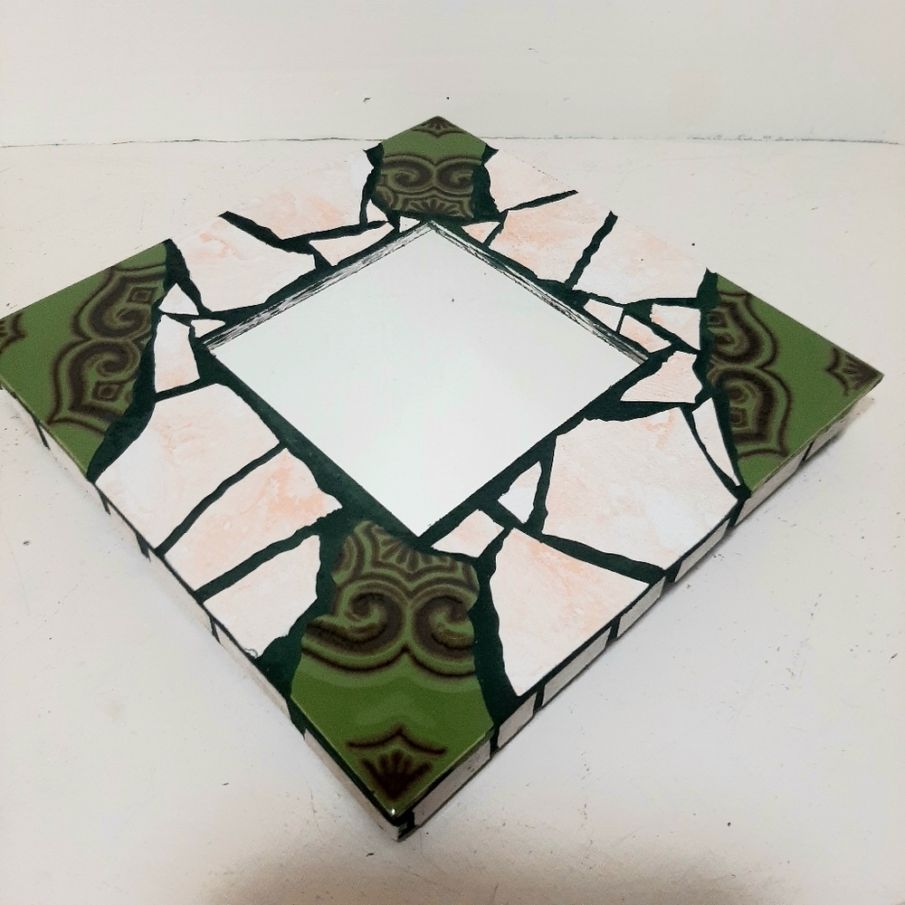 Green and White Mosaic Wall Mirror.Toronto Artist.